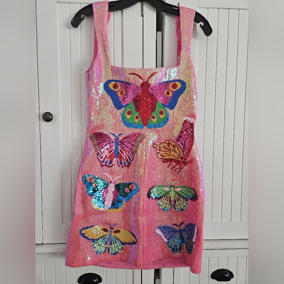 QUEEN OF SPARKLES Pink Sequin Butterfly Mini Dress - Picture 3 of 4